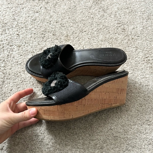 Coach Jazmin Black Wedge Sandles size 9B - Picture 2 of 6